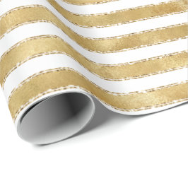 Papel De Regalo Glitzy Gold White Glam Purpurina Sparkle Stripes  