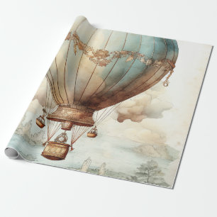 Papel De Regalo Globo aerostático azul turquesa caprichoso antiguo