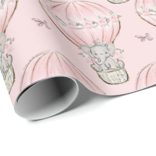 Papel De Regalo Globo aerostático de elefante princesa rosa