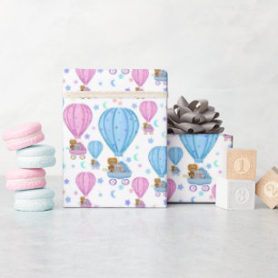 Papel De Regalo Globo aerostático rosa y azul Animales lindos 