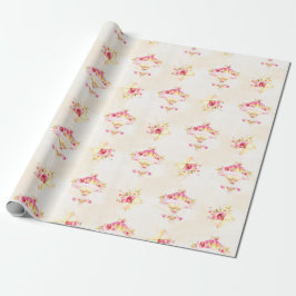 Papel De Regalo Globo aerostático rosas rosadas doradas amarillas