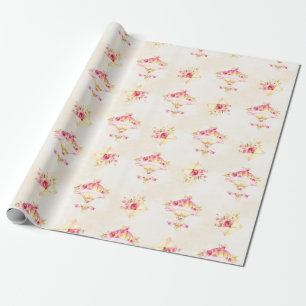 Papel De Regalo Globo aerostático rosas rosadas doradas amarillas