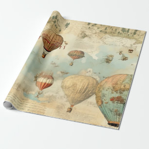 Papel De Regalo Globo aerostático sepia Mapa antiguo