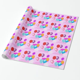 Papel De Regalo Globo colorido y regalo rosa de nubes