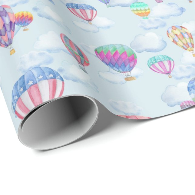 Papel De Regalo Globo de aire caliente acuarela en el cielo (Esquina del rollo)