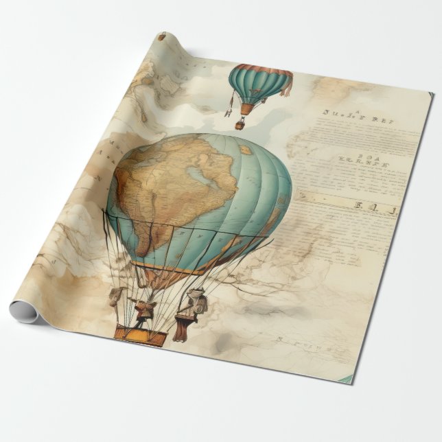 Papel De Regalo Globo de aire caliente de época en un paisaje sere (Desenrollado)