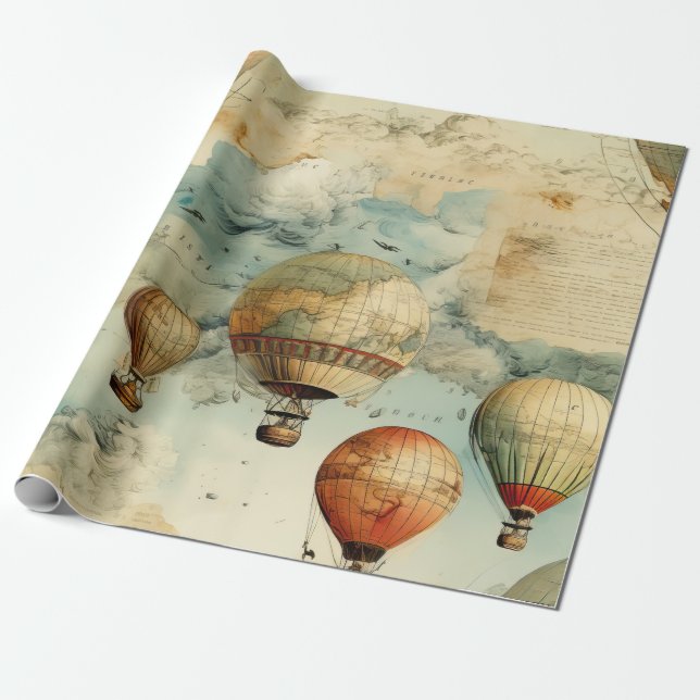 Papel De Regalo Globo de aire caliente de época en un paisaje sere (Desenrollado)