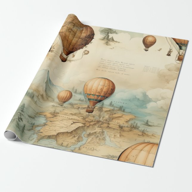 Papel De Regalo Globo de aire caliente de época en un paisaje sere (Desenrollado)