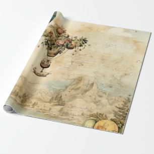 Papel De Regalo Globo de aire caliente de época en un paisaje sere