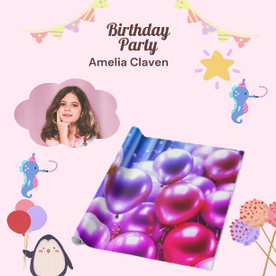 Papel De Regalo Globo de espuma rosa y morado, fiesta de cumpleaño