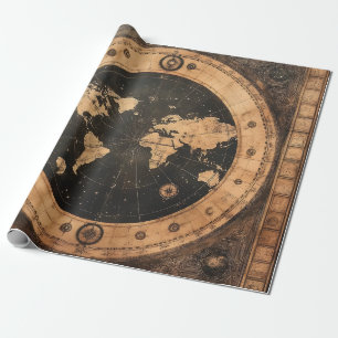 Papel De Regalo Globo del mundo náutico antiguo mapa de navegación