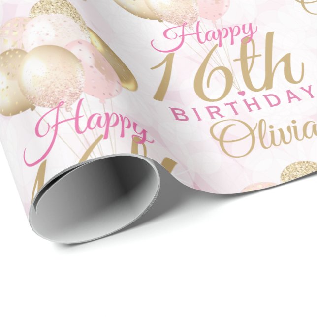 Papel De Regalo Globo glamoroso de cumpleaños número 16 (Esquina del rollo)