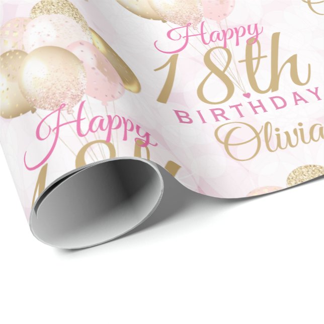 Papel De Regalo Globo glamoroso de cumpleaños número 18 (Esquina del rollo)