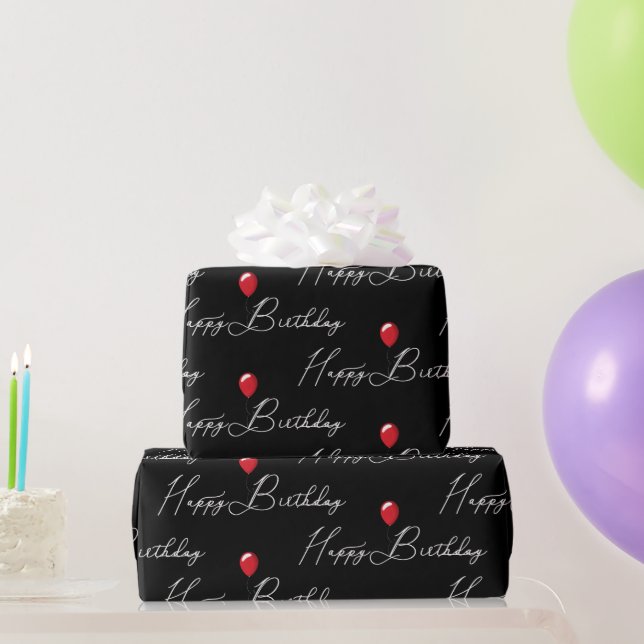 Papel De Regalo Globo rojo en feliz cumpleaños (Regalos de fiesta)