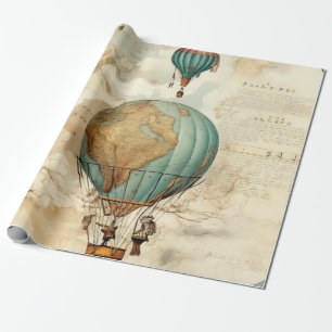 Papel De Regalo Globo Vintage Montgolfière Mapa Antiguo