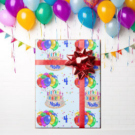 Papel De Regalo Globos coloridos agregan nombre al cumpleaños de C