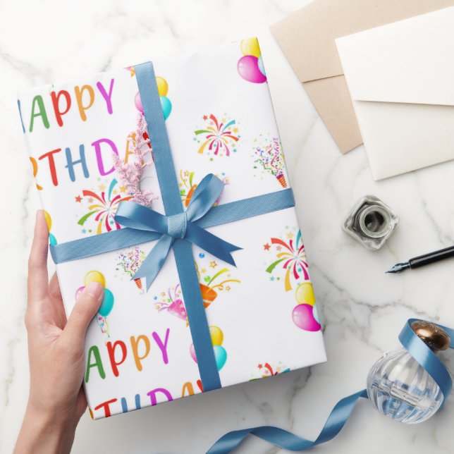 Papel De Regalo Globos coloridos de feliz cumpleaños (Regalar)