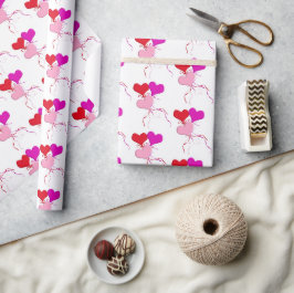 Papel De Regalo Globos con forma de corazón rosados y rojos sobre