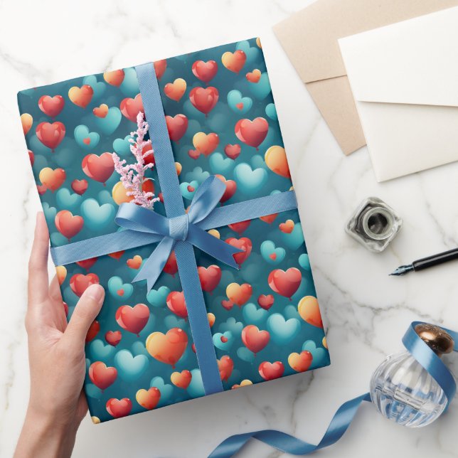 Papel De Regalo Globos Cute Red and Blue Heart (Regalar)