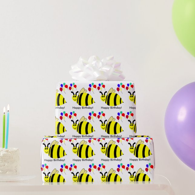 Papel De Regalo Globos de abeja amarillos de cumpleaños (Regalos de fiesta)