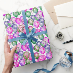 Papel De Regalo Globos de Acuarela Vibrantes Rosa Purpura Verde