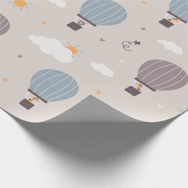 Papel De Regalo Globos de aire caliente con animales envolviendo p (Esquina)