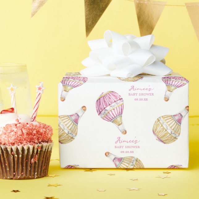 Papel De Regalo Globos de aire caliente de oro rosado personalizad (Fiesta de cumpleaños )