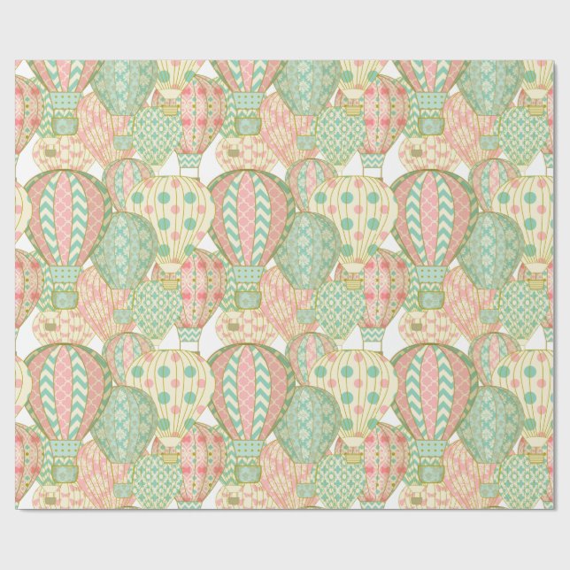 Papel De Regalo Globos de aire caliente rosa y azul Pastel (Superficie plana)