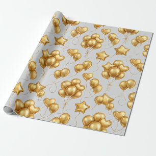 Papel De Regalo Globos de Celebración Dorados Patrón