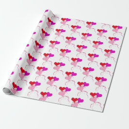 Papel De Regalo Globos de corazón rosado y rojo en blanco
