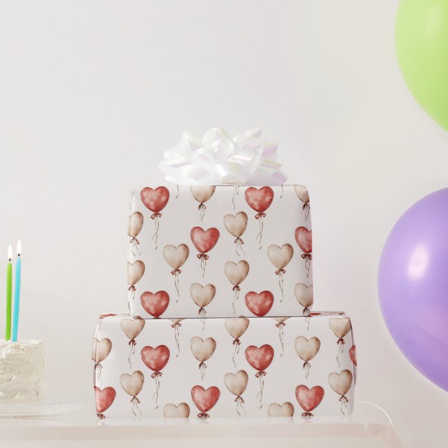 Papel De Regalo Globos de Corazones Rojas Cumpleaños (Regalos de fiesta)