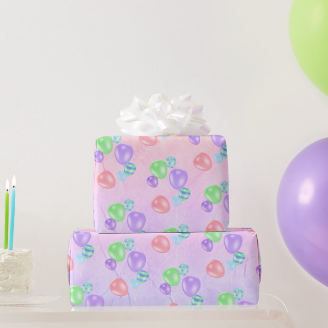 Papel De Regalo Globos de cumpleaños con arcoiris (Regalos de fiesta)