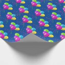 Papel De Regalo Globos de cumpleaños con confeti sobre azul