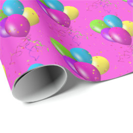 Papel De Regalo Globos de cumpleaños con confetti en rosa