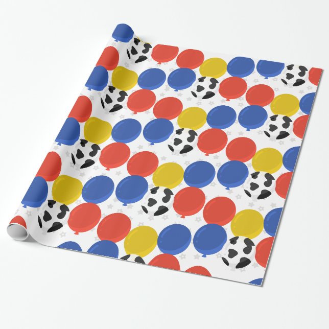 Papel De Regalo Globos de cumpleaños con estampado de vaca de gran (Desenrollado)