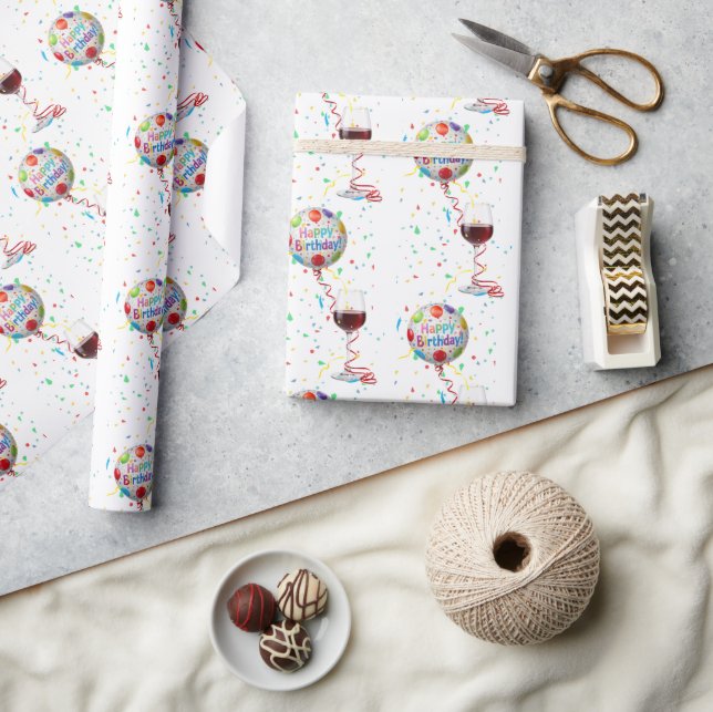 Papel De Regalo Globos de cumpleaños con vino tinto (Artesanía)