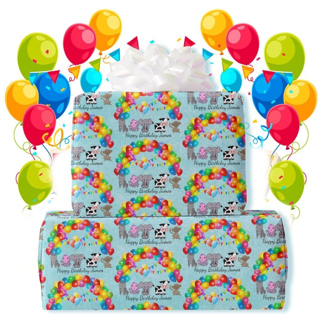 Papel De Regalo Globos de cumpleaños de amigos animales añaden nom (Subido por el creador)