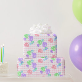 Papel De Regalo Globos De Cumpleaños En Pink Gingham
