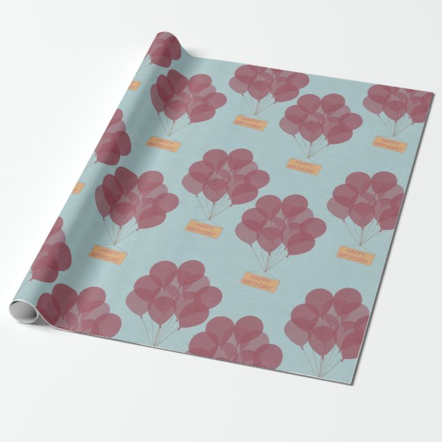 Papel De Regalo Globos de cumpleaños felices (Desenrollado)