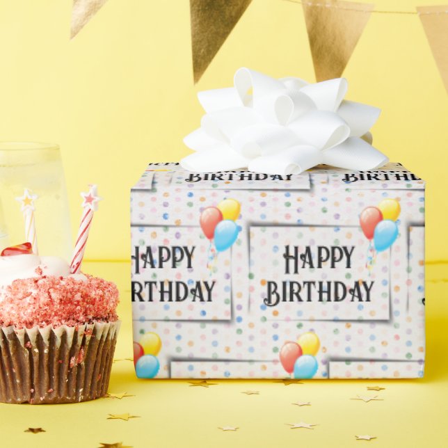 Papel De Regalo Globos de cumpleaños felices con puntos (Fiesta de cumpleaños )