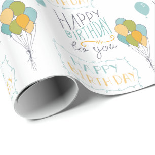 Papel De Regalo Globos de cumpleaños felices del verde amarillo az