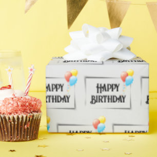 Papel De Regalo Globos de cumpleaños felices en gris