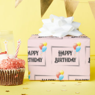 Papel De Regalo Globos de cumpleaños felices en rosa