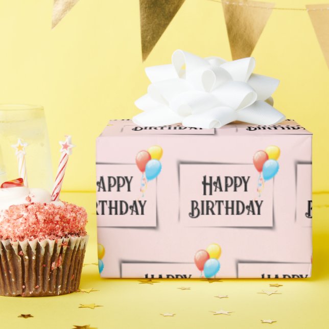 Papel De Regalo Globos de cumpleaños felices en rosa (Fiesta de cumpleaños )