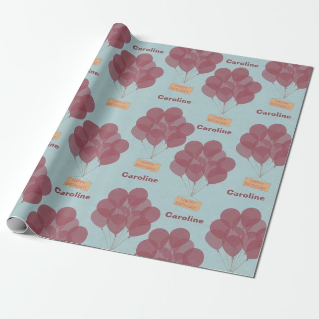 Papel De Regalo Globos de cumpleaños felices personalizados (Desenrollado)