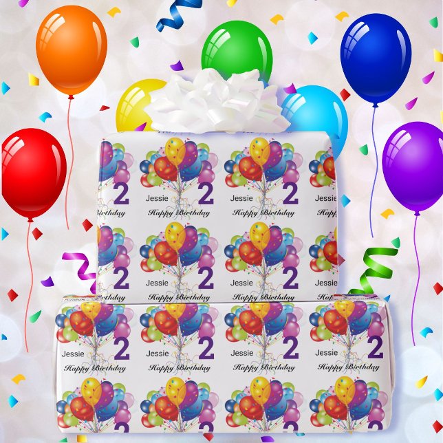 Papel De Regalo Globos de cumpleaños que cutan el nombre y la edad (Subido por el creador)