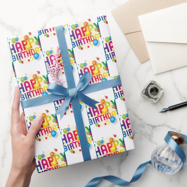 Papel De Regalo Globos de Feliz Cumpleaños en Blanco (Regalar)