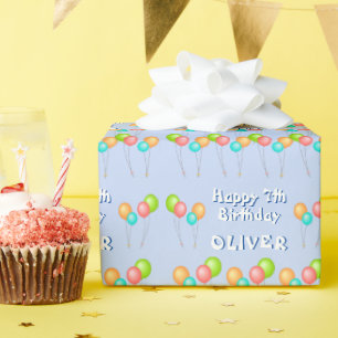 Papel De Regalo Globos de fiesta azules Cumpleaños feliz niño