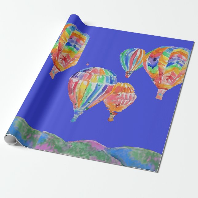 Papel De Regalo Globos de globo aerostático Envoltura de acuarela (Desenrollado)