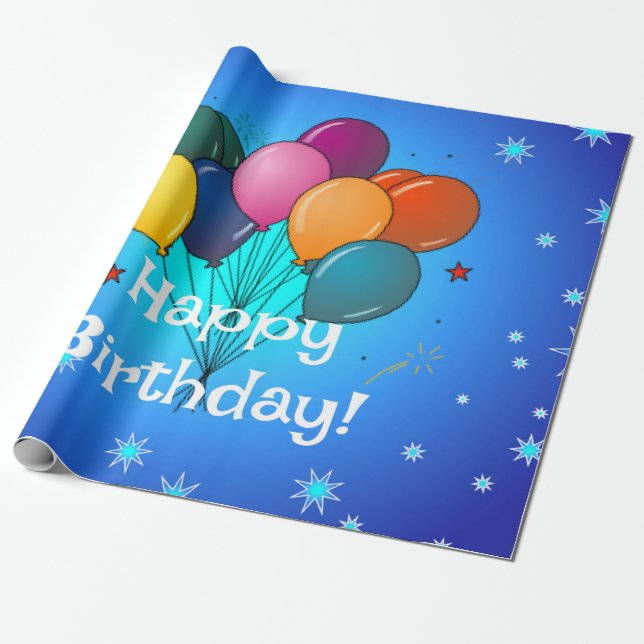 Papel De Regalo Globos de la celebración del cumpleaños feliz (Desenrollado)